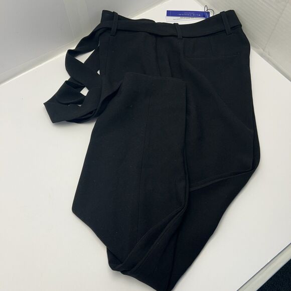 TAHARI Dress Pants Size 8 Black Straight Leg w/Side Slit Sash Belt New w/Tags - Picture 1 of 11